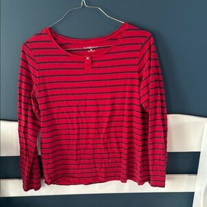 Croft & Barrow Red and Navy Striped Long Sleeve Tee